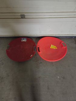 Red Plastic Snow Saucer Sleds – Set of 2