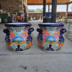 LARGE SIZE TALAVERA BLUE RIM. Clay Pots, Planters,Plants, Pottery $70 cada uno.