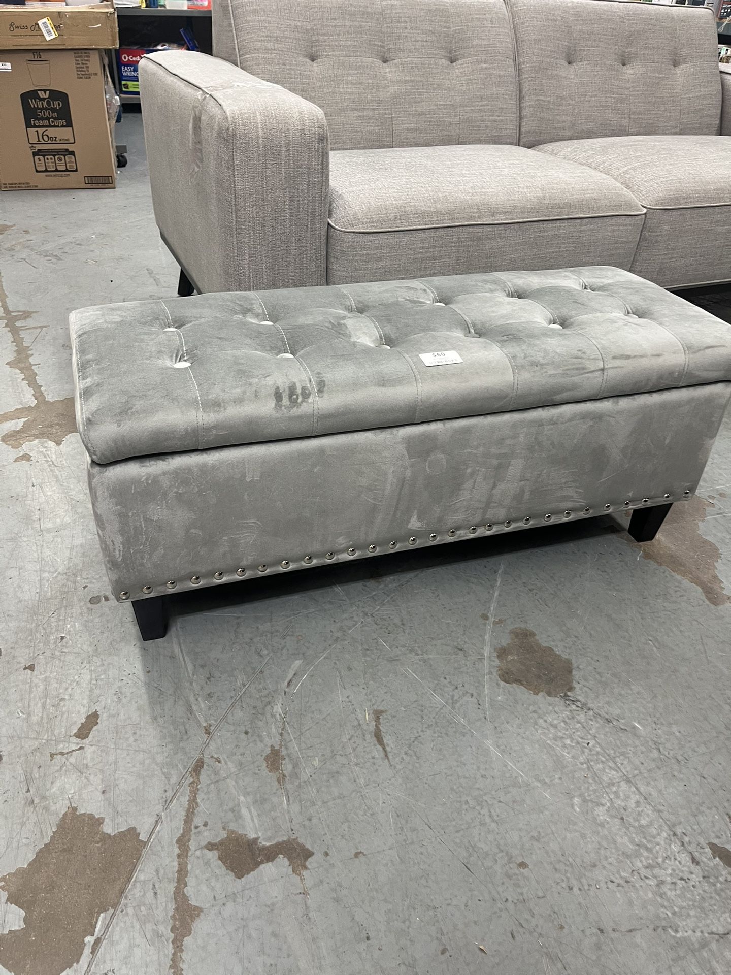 Gray Velvet Storage Ottoman