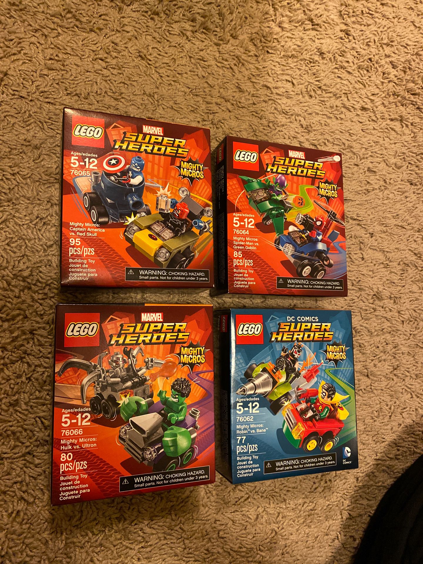 LEGO MARVEL Mighty Micros 76066 Hulk vs. Ultron 76062 Robin vs Bane 76064 Spider-Man vs Green Goblin 76055 Captain America vs Red Skull