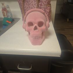 Velvet Pink Skull Head, With Headphones