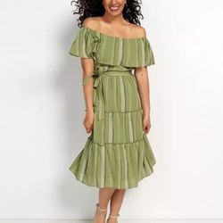 NEW Isaac Mizrahi Women's Convertible Tiered Striped Woven Dress Rosemary SZ 12