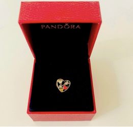 NEW Pandora Silver, Gold and Red Charm with love Heart Design