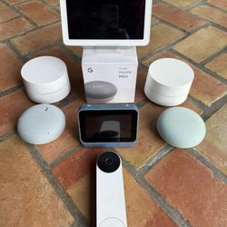 Google Nest Home Starter Kit: Google Hub, Google Mesh, Google Video Doorbell, 3 Google Home Mini Speakers (1 Brand New Sealed), Lenovo Hub