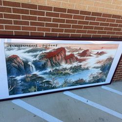 Large Framed Asian Landscape Wall Art – 95” x 43”