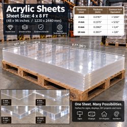 Transparent 4X8FT Acrylic sheet 2/4/6/10mm thickness available cut to size
