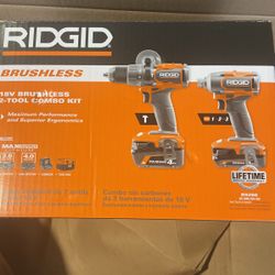 Rigid Brushless, 18 V 2 Tool  Combo Kit Hammer Impact Drill