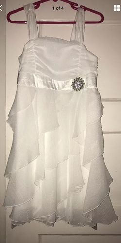 NWT Girls White Dress Rhinestone Faux Pearl PIn Sparkle Skirt Ties Back Size 6
