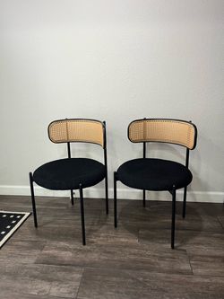 Dining Chairs Rattan backrest black set of 2