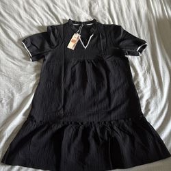 Dokotoo Black V-Neck Ruffle Hem Textured Summer Dress Size Large