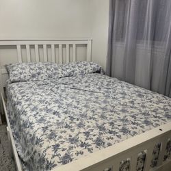 White Full Sized Bed Frame With Mattress 