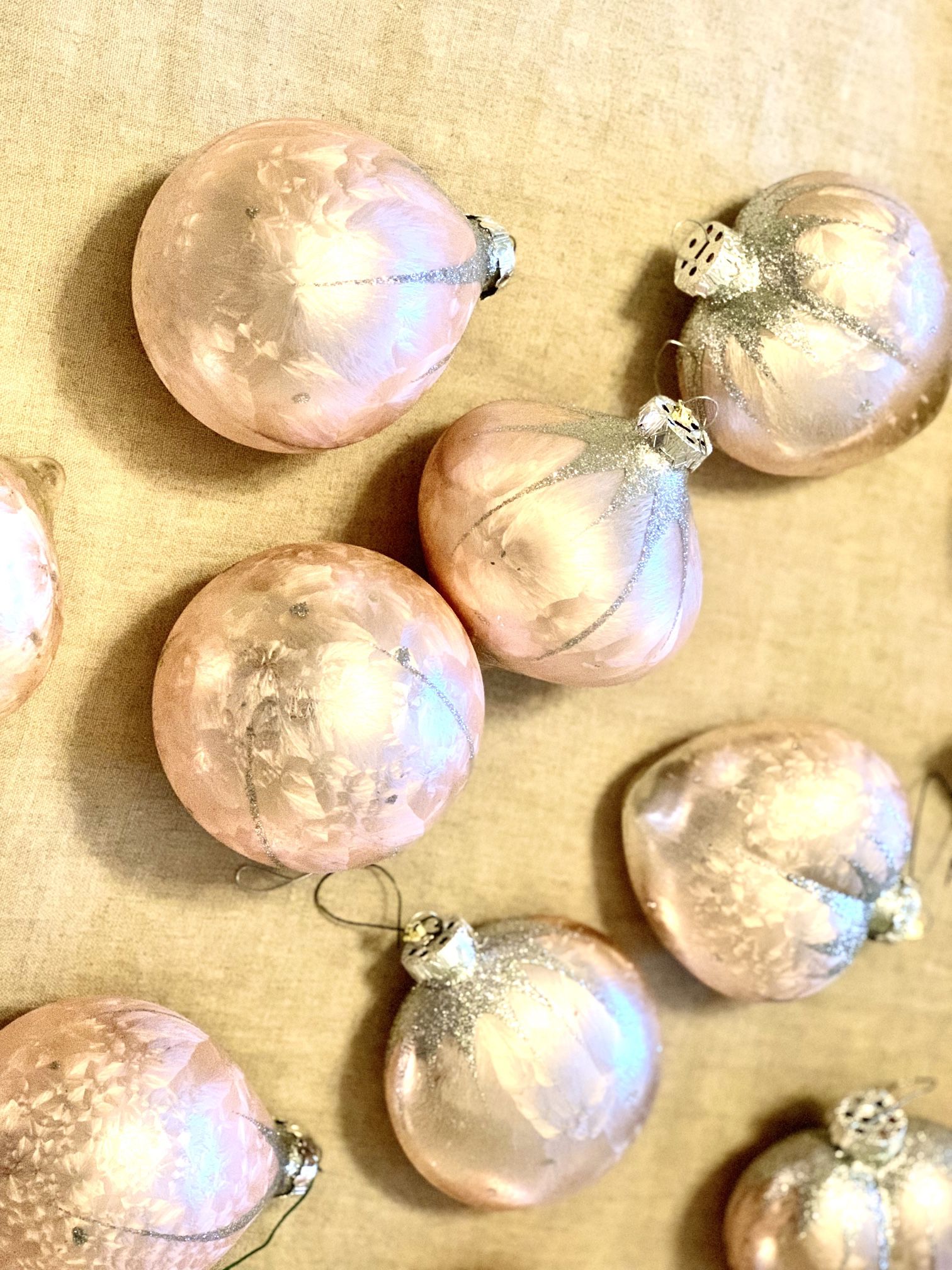 Stunning Lot of 30 Pink and Silver Glass Ornaments