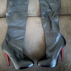 Christian Louboutin Size 8 Knee kHigh Designer Boots Red Bottoms