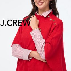 ❄️(NEW) WOMEN’S J.CREW FACTORY CANDY APPLE BUTTON NECK PONCHO - SIZE: OS (ONE SIZE)❄️