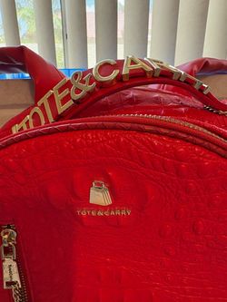 TOTE & CARRY Apollo BFF red backpack for women, Vegan, leather, water alligator