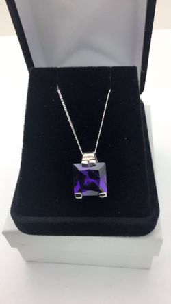 Sterling Silver Chain With Amethyst Pendant 18”