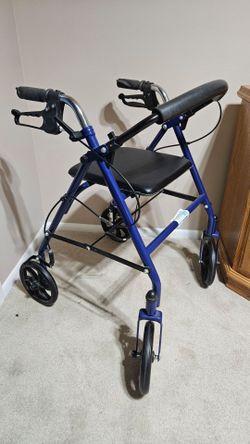 Blue 4-Wheel Rollator Walker with Seat