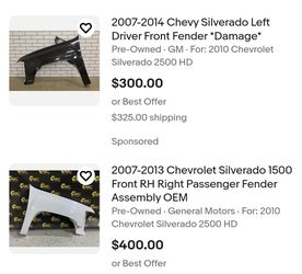 2010-2014 Silverado OEM Fenders