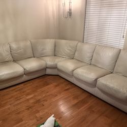 7 seat leather cream sectional sofa