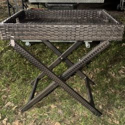 Outdoor Patio Wicker Folding Tray Table 