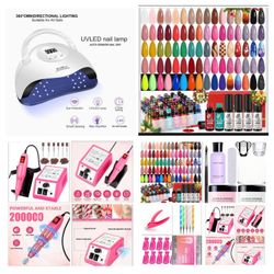 Professional Complete 90 Pcs  Acrylic +Gel Nail Polish Kit set w/UV LED Nail Lamp,Nail Drill Kit