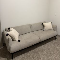 Mid-Century Modern Beige/Light Grey Sofa - Pillows Included 