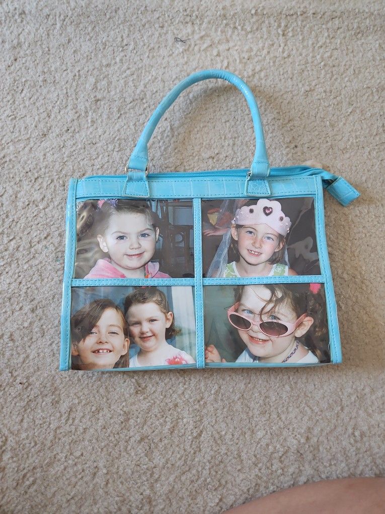 Braggables Satchel with Photo Inserts, Turquoise