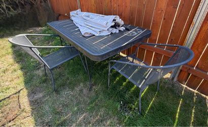 Wrought Iron Patio Table with Umbrella. Read description 1st