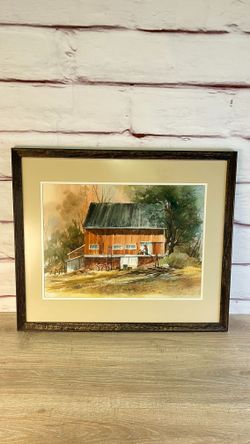 Watercolor Barn Painting Print? Signed Carol Bennett