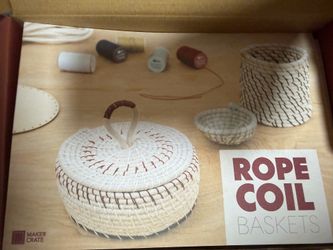 New ! Kiwico diy kit Rope coil basket kit with white rope and brown stitching #basketry #handmade