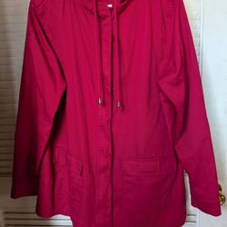 Denim Moves Light Jacket Coat Size M Red Snap Hooded Zipper 