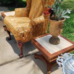 Antique Comfortable Arm Chair With Pair Of Marble Top Table All For 200