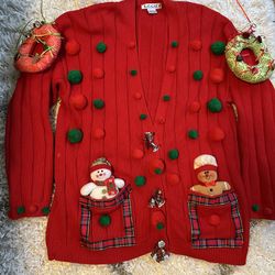Custom Holiday “Ugly” Cardigan Sweater Vintage Izod Made Hong Kong