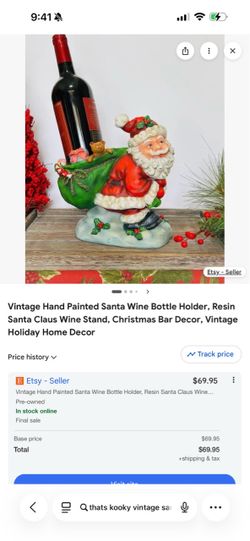 Vintage Hand Painted Santa Wine Bottle Holder, Resin Santa Claus Wine Stand, Christmas Bar Decor, Vintage Holiday Home Decor