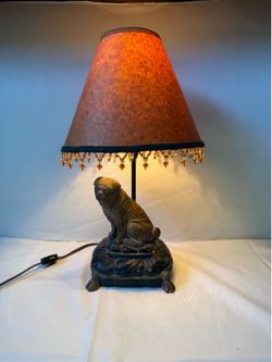 Vintage Bombay Lampcrafters 1999 Bronze French Bulldog on a Pillow Table Lamp with Decorative Lamp Shade