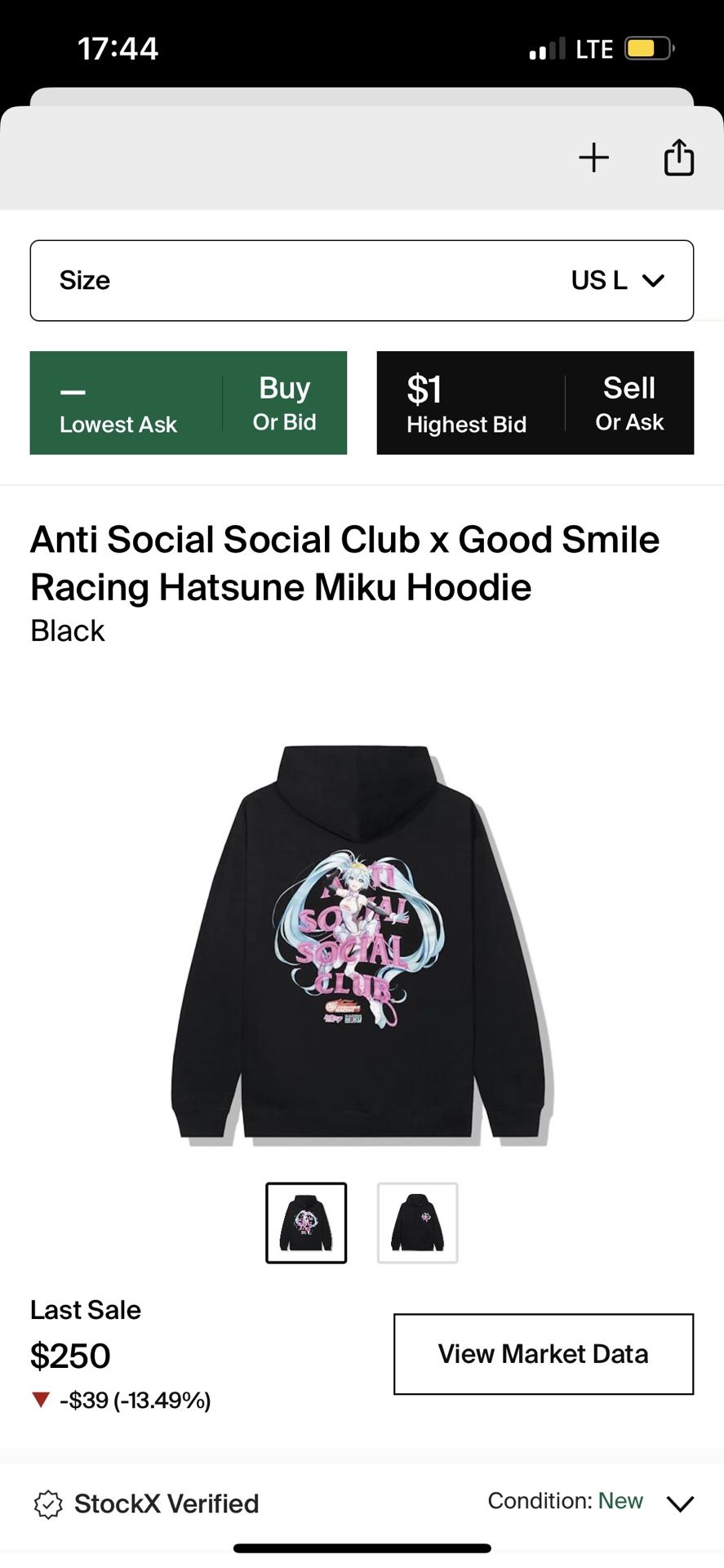 Anti Social Social Club × Good Smile Racing Hatsune Miku Hoodie