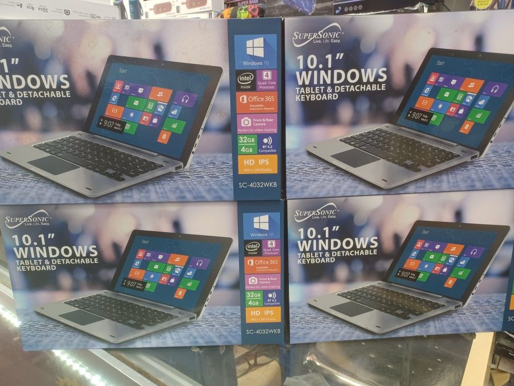 10.1" Detachable Keyboard Windows 10 Computer. 4GB Ram. Webcam Bluetooth WiFi. NEW