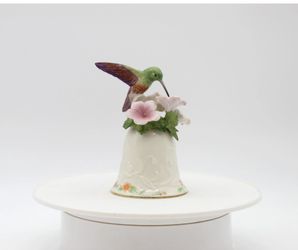 Green Hummingbird Flowers Ceramic Porcelain Pottery Bell Bisque VTG Collectible