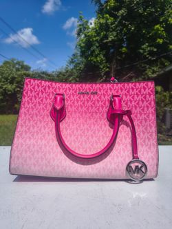 MICHAEL KORS SHEILA MEDIUM SATCHEL SHOULDER BAG MK LOGO PINK RASPBERRY SILVER