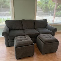 La-z-boy Gray Collins Sectional 3 seater couch + dual storage outtomans