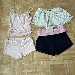 1 one pair of shorts with matching tank top, 2 pairs of shorts