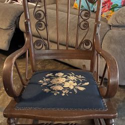 Gorgeous Rare Late 1800’s Victorian Bent Wood And Scrolled Wicker Rocking Chair.