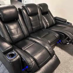 Black LED Power Reclining Sofa 
