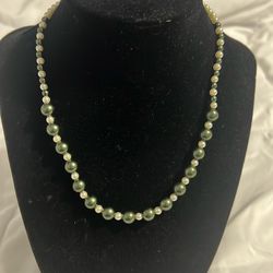 Glass beads, green and white