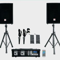 Rockville Amp (RPG2X10 Powered) Bluetooth Mixer+(2) 10" Speakers+Stands