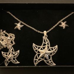 SilverTone 3 Piece Necklace,bracelet,and Earrings Set With Star Pendant,by NRT