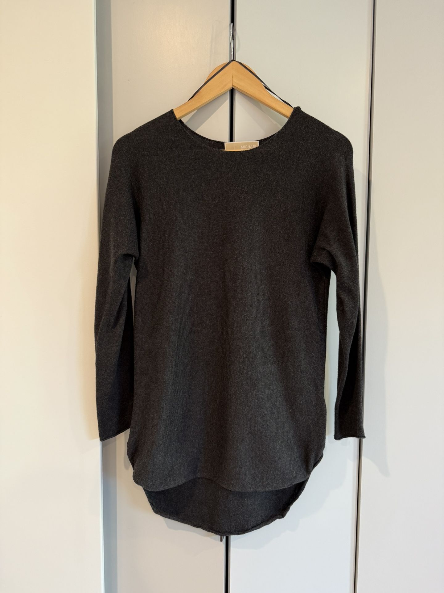 Long Michael Kors Charcoal Knit Sweater, Size XS