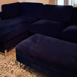 Velvet 3 Seat Couch with Ottoman