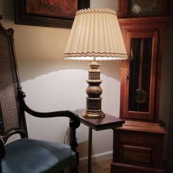 mid-century modern James Mont-style brass and wood table lamp