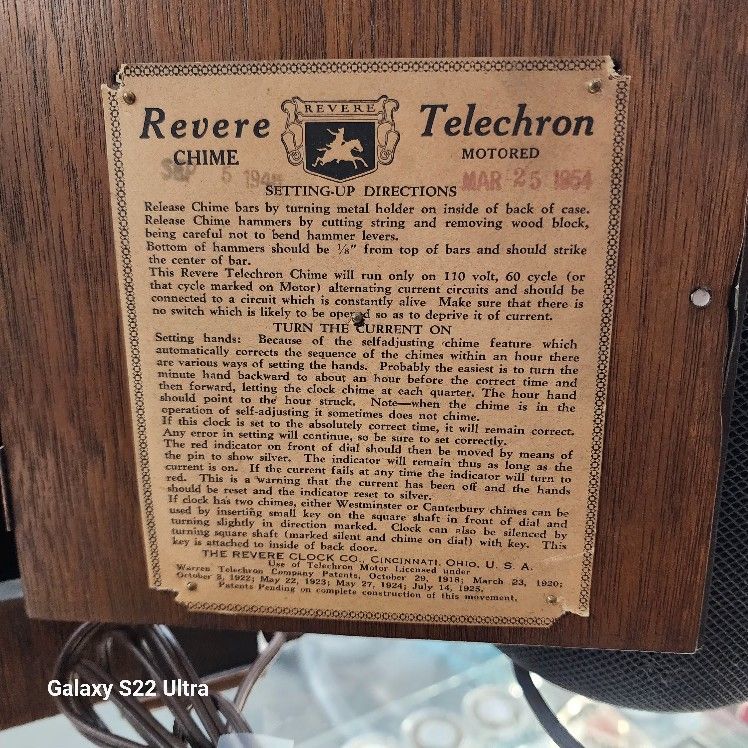 Antique Electric Clock Revere Chime Telegram